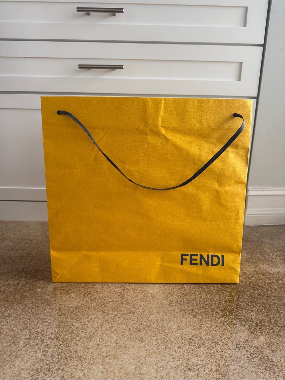 Vintage Fendi Bright Yellow Logo Shopping Bag with Dark gray Faux Leather handle